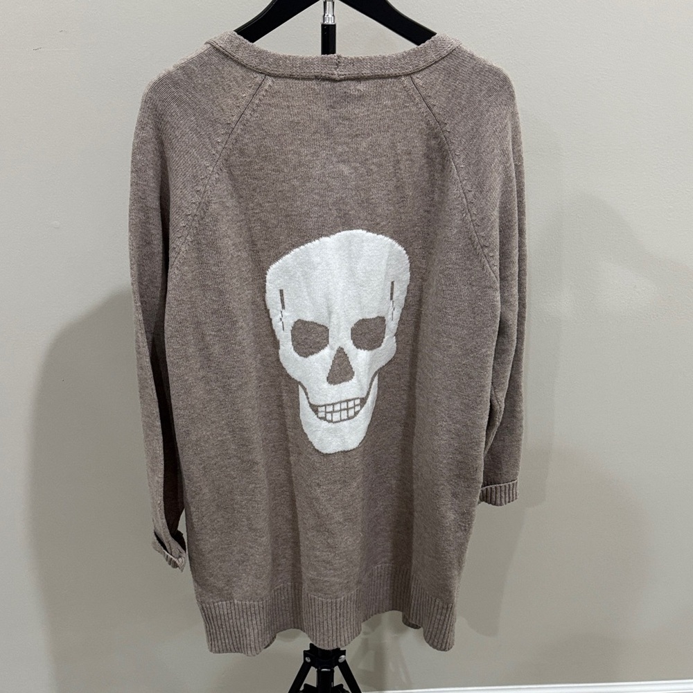 Sweet Romeo Taupe Cardigan with White Skull